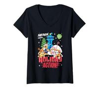 Femme Paw Patrol Christmas Ready for Holiday Action T-Shirt avec Col en V