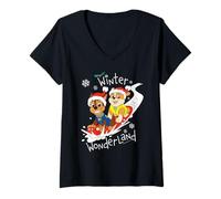 Femme Paw Patrol Christmas Winter Wonderland T-Shirt avec Col en V