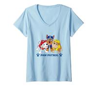 Femme Paw Patrol Pups Group Shot and Paw Prints T-Shirt avec Col en V