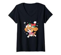 Femme Paw Patrol Skye Christmas Hat Snowflake T-Shirt avec Col en V
