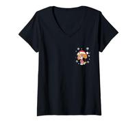 Femme Paw Patrol Skye Left Chest Christmas Hat and Candy Cane T-Shirt avec Col en V