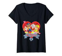Femme Paw Patrol Valentine's Day Be Happy Heart Group T-Shirt avec Col en V