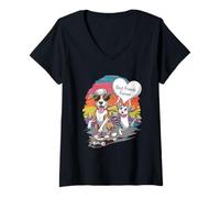 Femme Paws and Relax Dessin animé Chat Chien Café Canapé Scène Drôle Pun T-Shirt avec Col en V