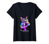 Femme Paws for The Cure fibromyalgie Sensibilisation T-Shirt avec Col en V