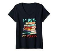 Femme Paws on Pages T-Shirt avec Col en V