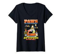 Femme Paws on The Cushion Attitude in The air T-Shirt avec Col en V