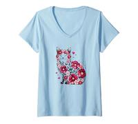Femme Paws Purr Meow Chaton Neko-Chan Fleur d'automne T-Shirt avec Col en V