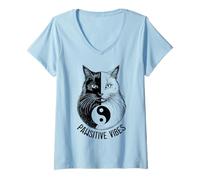 Femme Pawsitive Vibes Yin Tang Zen pour Professeur de Yoga pour Amoureux des Chats T-Shirt avec Col en V