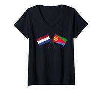 Femme Pays-Bas Érythrée Drapeaux croisés Patrimoine érythréen néerlandais T-Shirt avec Col en V