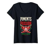 Femme Pays Basque Amour Euskal Herria Couple Piments Lauburu T-Shirt avec Col en V