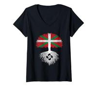 Femme Pays Basque Arbre Racines Basques Lauburu Drapeau Ikurrina T-Shirt avec Col en V