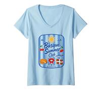 Femme Pays Basque Biarritz Summer Club Lauburu Drapeau Ikurrina T-Shirt avec Col en V