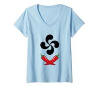 Femme Pays Basque Lauburu Piment Espelette Symbole Euskalduna T-Shirt avec Col en V