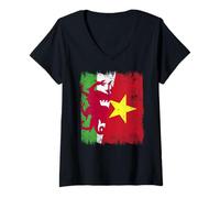 Femme Pays de Galles Vietnam Demi Drapeau Gallois Histoire vietnamienne T-Shirt avec Col en V