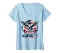 Femme Pays de l'Amérique Libre_La Patrie du Brave_American Eagle T-Shirt avec Col en V