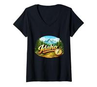 Femme Paysage d'aventure Sauvage des Montagnes de l'Idaho T-Shirt avec Col en V