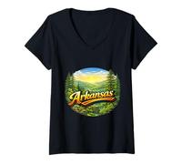 Femme Paysage forestier du Lever du Soleil des Montagnes d'Ozark T-Shirt avec Col en V
