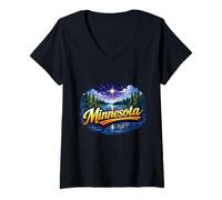 Femme Paysage Nocturne du lac du Nord du Minnesota T-Shirt avec Col en V