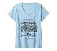 Femme Paysage Urbain du désert d'El Paso au Coucher du Soleil avec des Montagnes. T-Shirt avec Col en V
