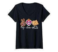 Femme Paz, Amor Y Pan Dulce Dia de Los Muertos Sugar Skull T-Shirt avec Col en V