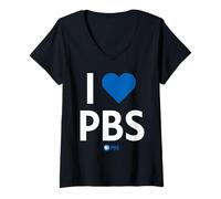 Femme PBS I Heart PBS Support Public Broadcasting Modern Type T-Shirt avec Col en V