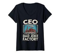 Femme PDG of The Dad Joke Factory Funny Blague Humour Gag Dad Blagues T-Shirt avec Col en V