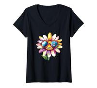 Femme Peace and Daisy dans Un Look d'été Amusant T-Shirt avec Col en V