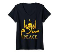 Femme Peace Islam Calligraphie Mosquée Musulman Ramadan Vitrail T-Shirt avec Col en V