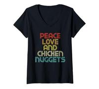 Femme Peace Love and Chicken Nuggets T-Shirt Citation drôle T-Shirt avec Col en V