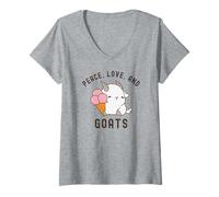 Femme Peace Love and Goats Adorable Animal de Ferme pour Femmes et Filles T-Shirt avec Col en V
