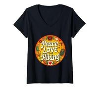 Femme Peace Love And Hiking Lover Hiker Groovy Hippy Femmes Hommes T-Shirt avec Col en V