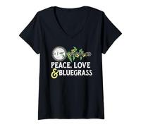 Femme Peace, Love & Bluegrass - Illustration de vignes de Banjo T-Shirt avec Col en V