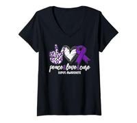 Femme Peace Love Cure Lupus Awareness Support Ribbon T-Shirt avec Col en V