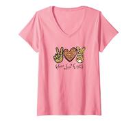Femme Peace Love Easter Bunny for Women with Sunflower and Rabbit T-Shirt avec Col en V