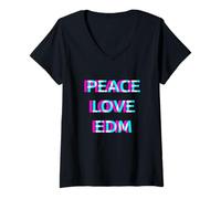 Femme Peace Love EDM Music Festival Rave Club Party T-Shirt avec Col en V