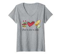 Femme Peace Love Elote Corn COB Funny Food Elotes Leopard Womens T-Shirt avec Col en V