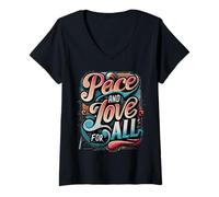 Femme Peace & Love for All Love Inspire Peace Together We Thrive T-Shirt avec Col en V