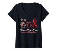 Femme Peace Love Guérir la Sensibilisation au myélome Multiple pour Hommes, Femmes, Enfants T-Shirt avec Col en V