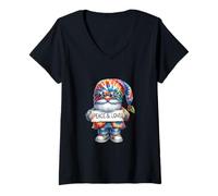 Femme Peace Love Hippie Gnomes for Hippie Mom Summer Vacation T-Shirt avec Col en V