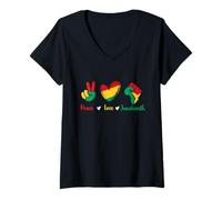 Femme Peace Love Juneteenth - Black History African Roots Pride T-Shirt avec Col en V