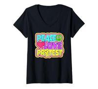 Femme Peace Love Protest, une manifestation et une manifestation pacifiques T-Shirt avec Col en V