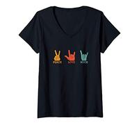 Femme Peace Love Rock Cadeaux de Fan De Rock Vintage Concert T-Shirt avec Col en V