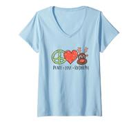 Femme Peace Love & Rudolph Reindeer Christmas Xmas Kids Girls T-Shirt avec Col en V