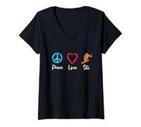 Femme Peace Love Ski T-Shirt avec Col en V