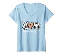 Femme Peace Love Soccer Maillot de football Motif léopard T-Shirt avec Col en V