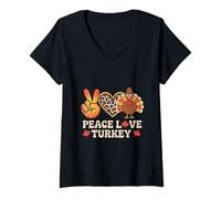 Femme Peace Love Turkey Thanksgiving T-Shirt avec Col en V