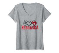 Femme Peace Love Volleyball Bold Nebraska T-Shirt avec Col en V