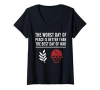 Femme Peace Over War Casque Tête de Mort Branche d'olivier T-Shirt avec Col en V