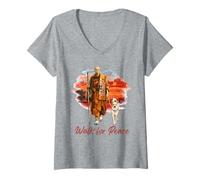 Femme Peace Walking Monks and Aloka Dog Walk for Peace T-Shirt avec Col en V
