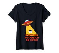 Femme Peace? We Came for The Coffee Lover, Alien Spaceship T-Shirt avec Col en V
